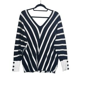 Viscose Striped Off Shoulder Sweater Women's Plus Size 2X Luxe Black‎ White